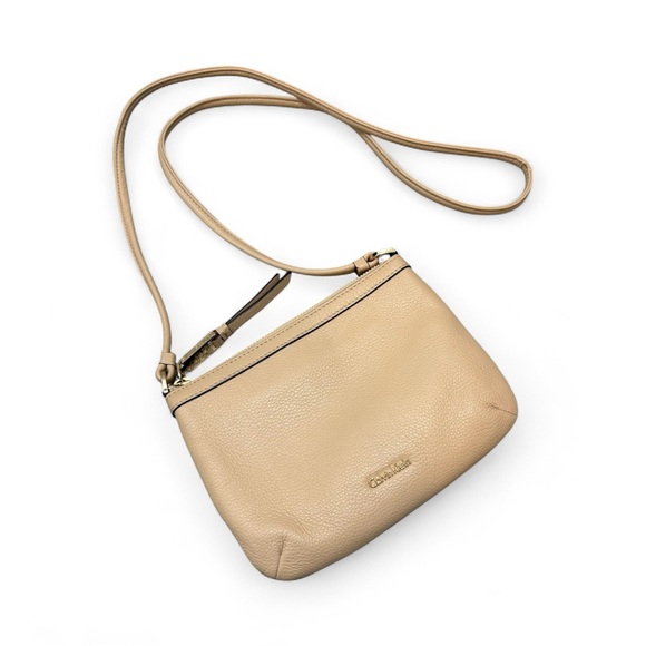 Calvin Klein Tan Carrie Pebble Leather Crossbody Purse - Picture 1 of 16